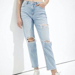 American Eagle Ripped High Rise Stretch Mom Straight Jeans Women 0